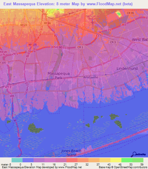 East Massapequa,US Elevation Map