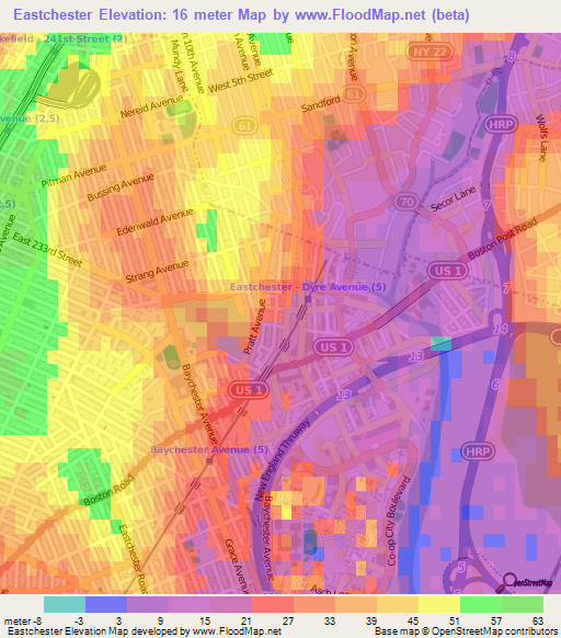 Eastchester,US Elevation Map