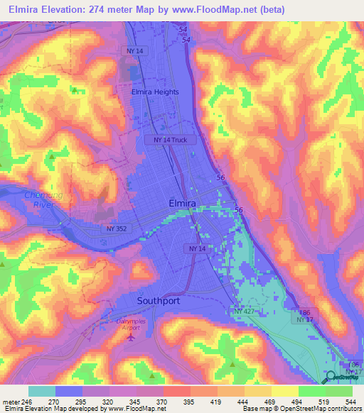 Elmira,US Elevation Map