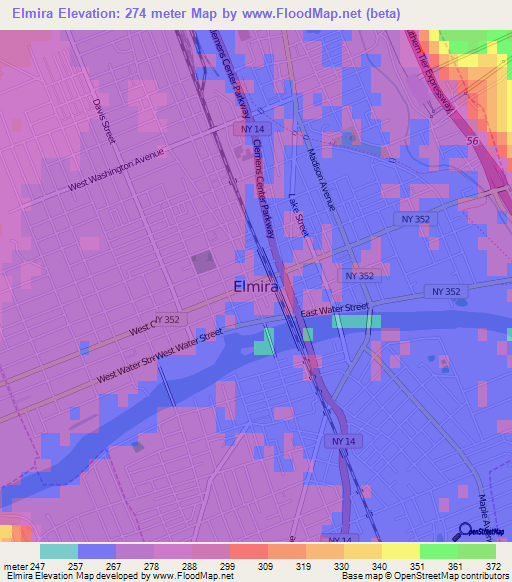 Elmira,US Elevation Map