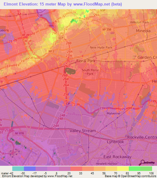 Elmont,US Elevation Map