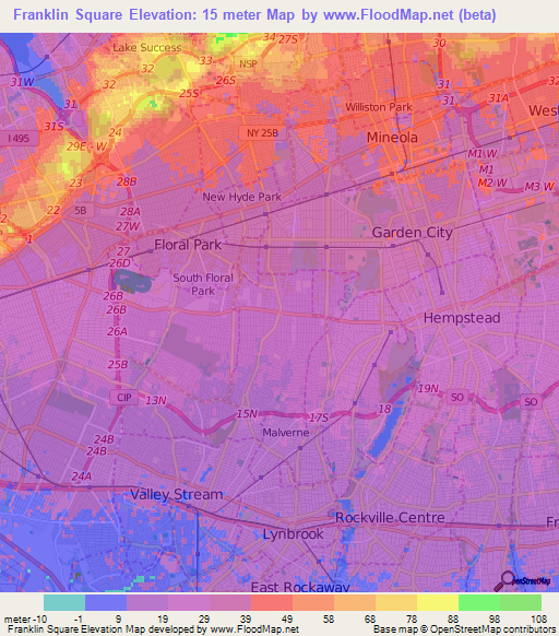 Franklin Square,US Elevation Map