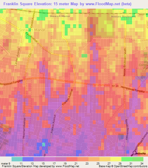 Franklin Square,US Elevation Map