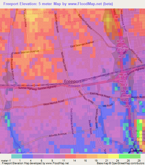 Freeport,US Elevation Map