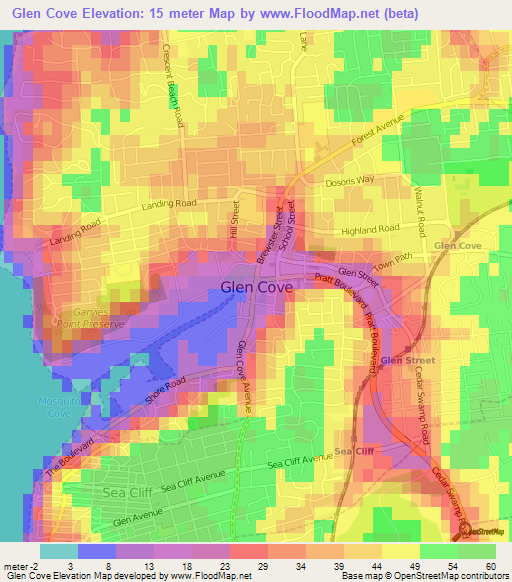 Glen Cove,US Elevation Map