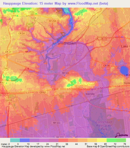 Hauppauge,US Elevation Map