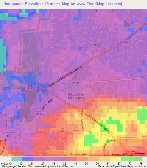 Hauppauge,US Elevation Map