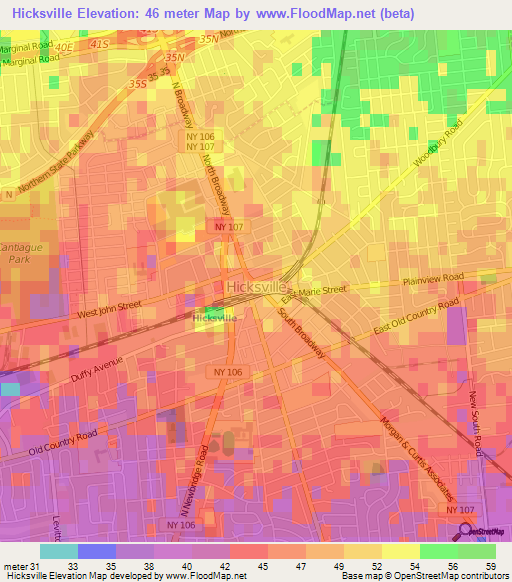 Hicksville,US Elevation Map