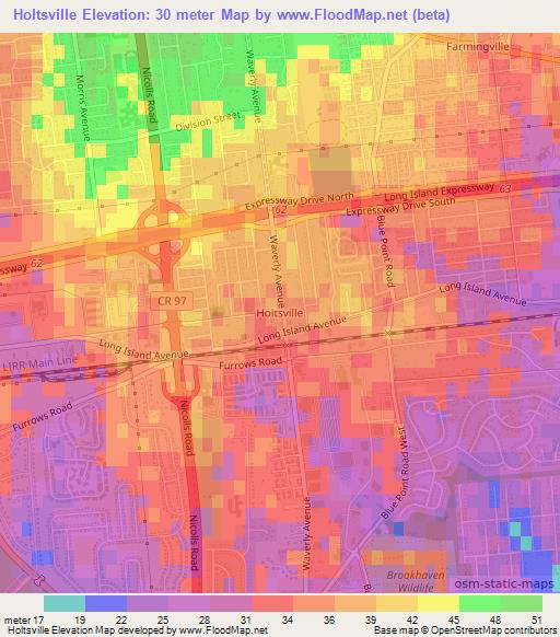 Holtsville,US Elevation Map