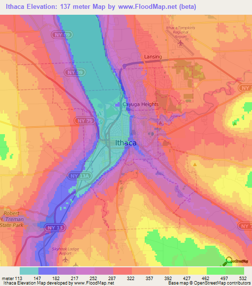 Ithaca,US Elevation Map