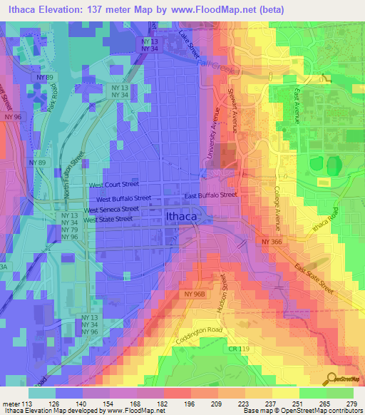 Ithaca,US Elevation Map