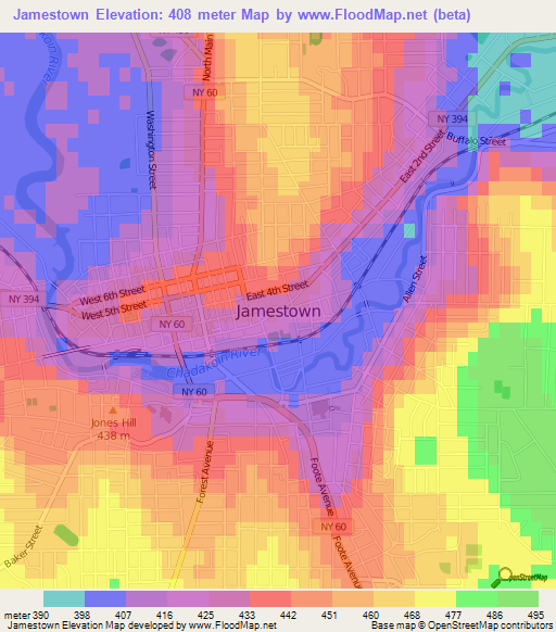 Jamestown,US Elevation Map