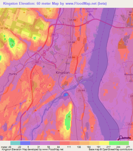 Kingston,US Elevation Map