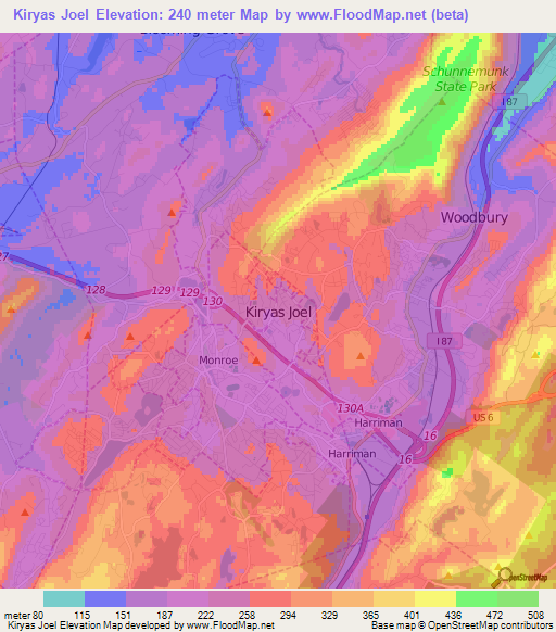 Kiryas Joel,US Elevation Map