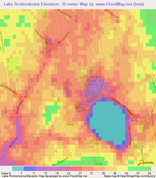 Lake Ronkonkoma,US Elevation Map