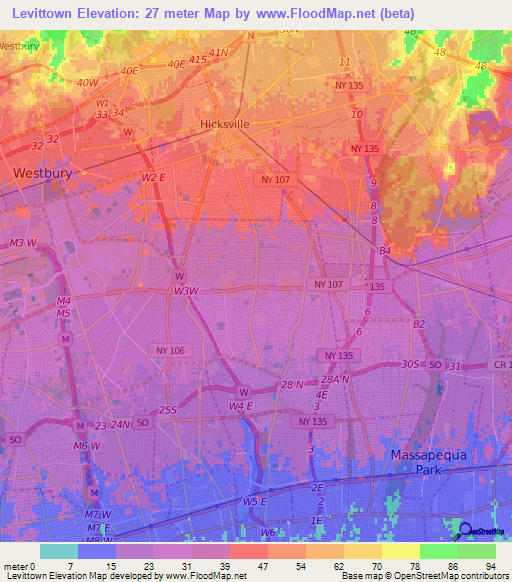 Levittown,US Elevation Map