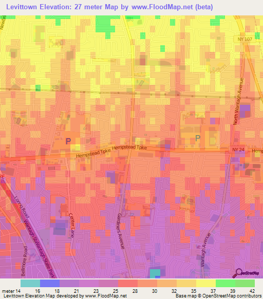 Levittown,US Elevation Map