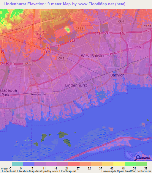 Lindenhurst,US Elevation Map