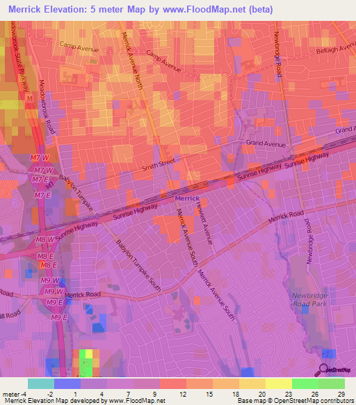 Merrick,US Elevation Map