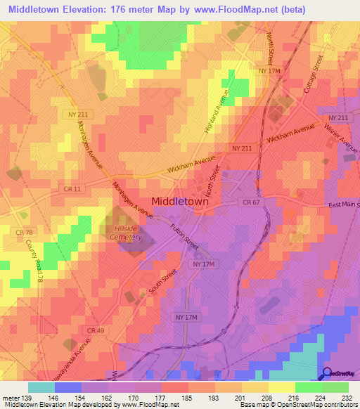 Middletown,US Elevation Map