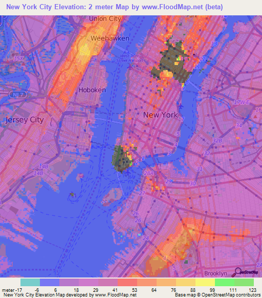 New York City,US Elevation Map