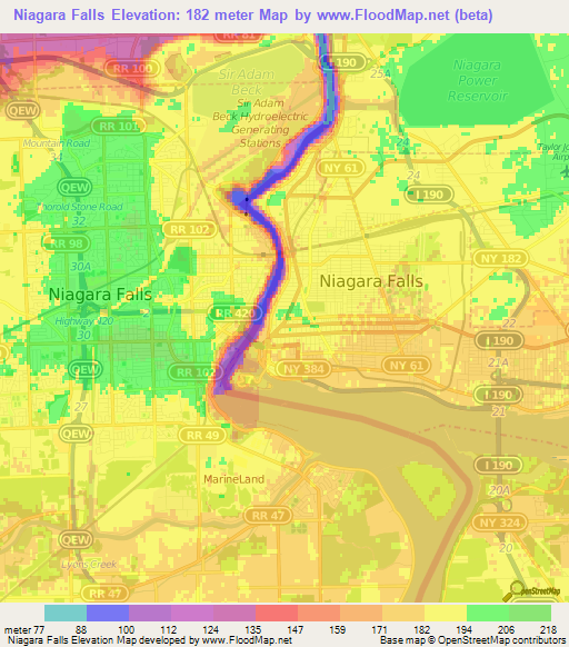 Niagara Falls,US Elevation Map