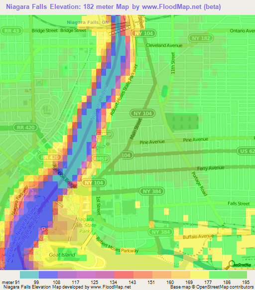 Niagara Falls,US Elevation Map