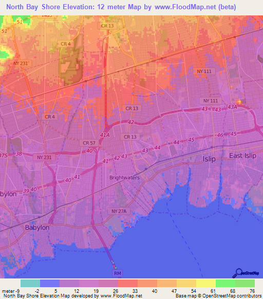 North Bay Shore,US Elevation Map