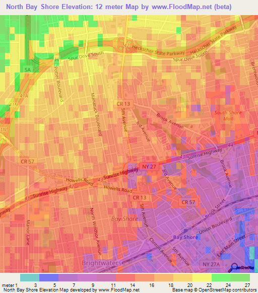 North Bay Shore,US Elevation Map