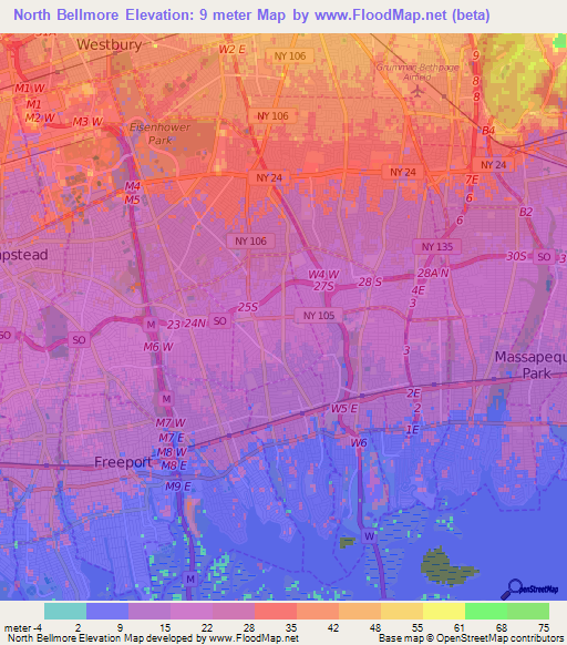 North Bellmore,US Elevation Map