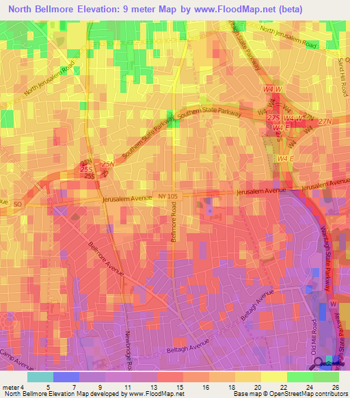 North Bellmore,US Elevation Map