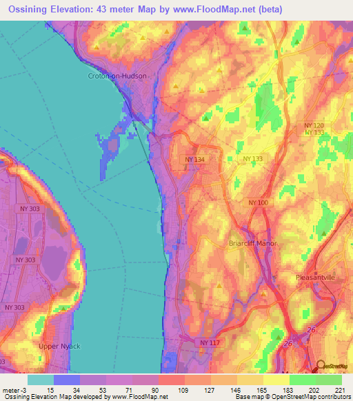 Ossining,US Elevation Map