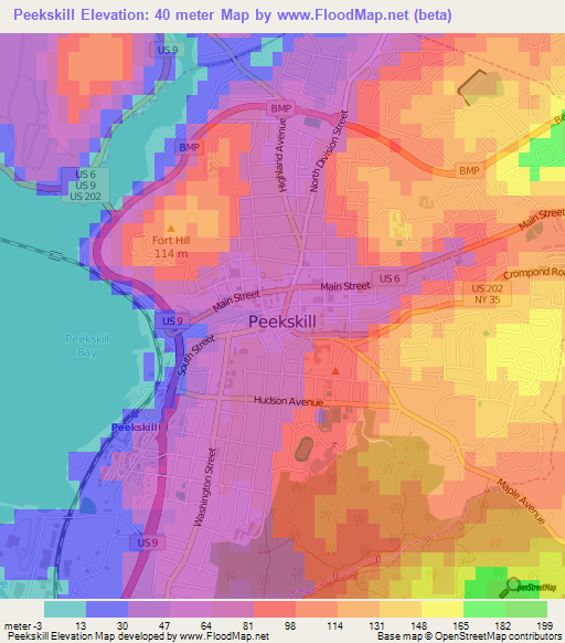 Peekskill,US Elevation Map