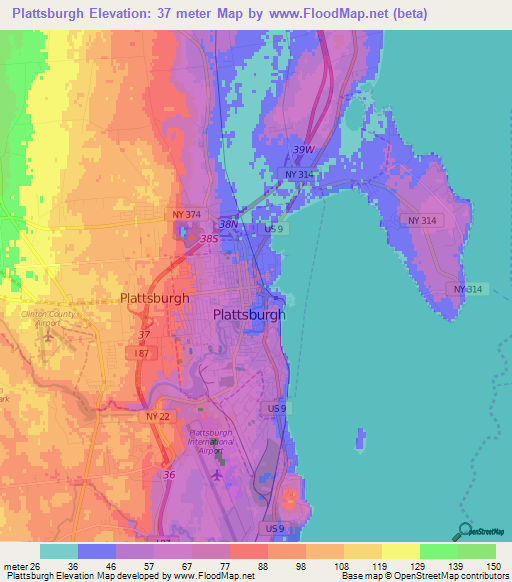 Plattsburgh,US Elevation Map