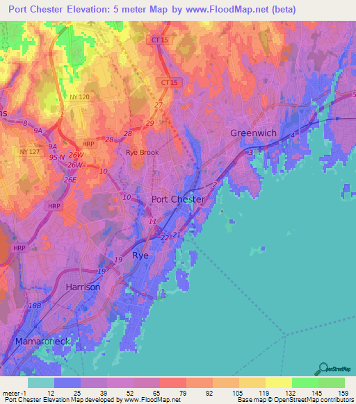 Port Chester,US Elevation Map