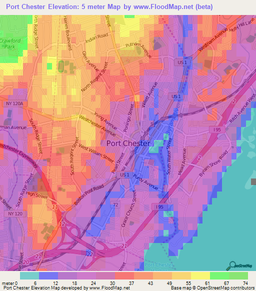 Port Chester,US Elevation Map