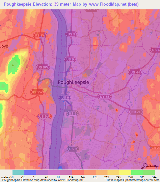 Poughkeepsie,US Elevation Map