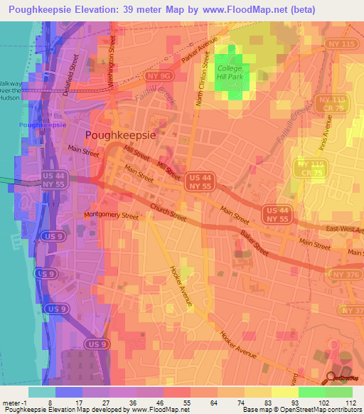 Poughkeepsie,US Elevation Map