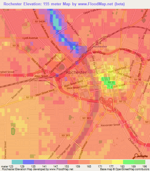 Rochester,US Elevation Map