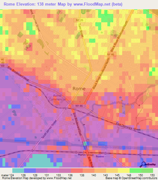 Rome,US Elevation Map