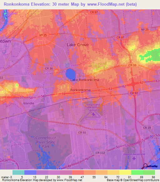 Ronkonkoma,US Elevation Map