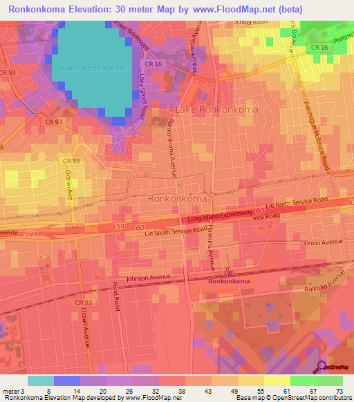 Ronkonkoma,US Elevation Map