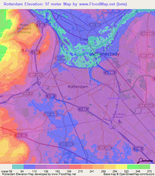 Rotterdam,US Elevation Map