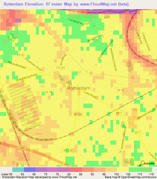 Rotterdam,US Elevation Map