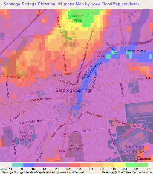 Saratoga Springs,US Elevation Map