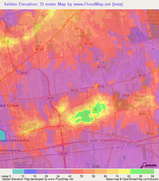 Selden,US Elevation Map