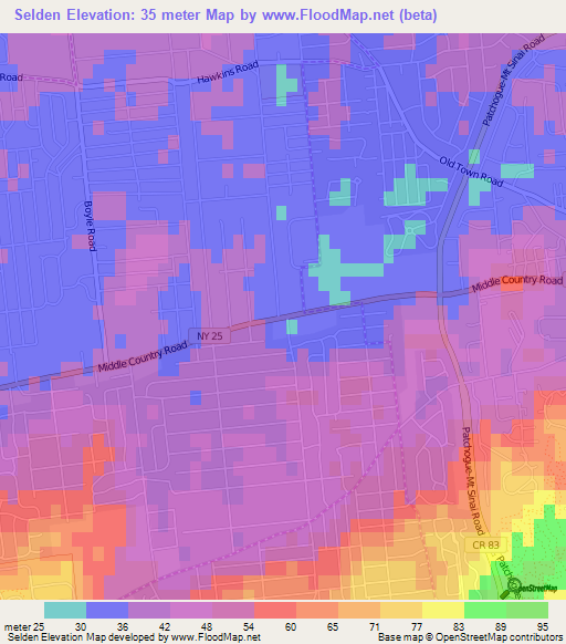 Selden,US Elevation Map