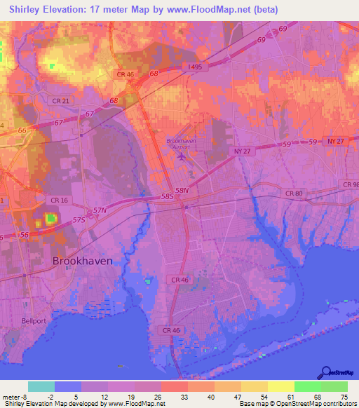 Shirley,US Elevation Map