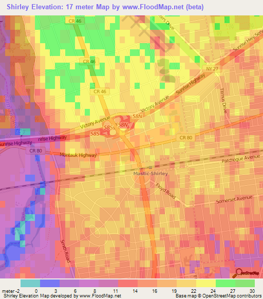 Shirley,US Elevation Map