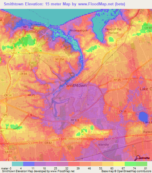 Smithtown,US Elevation Map